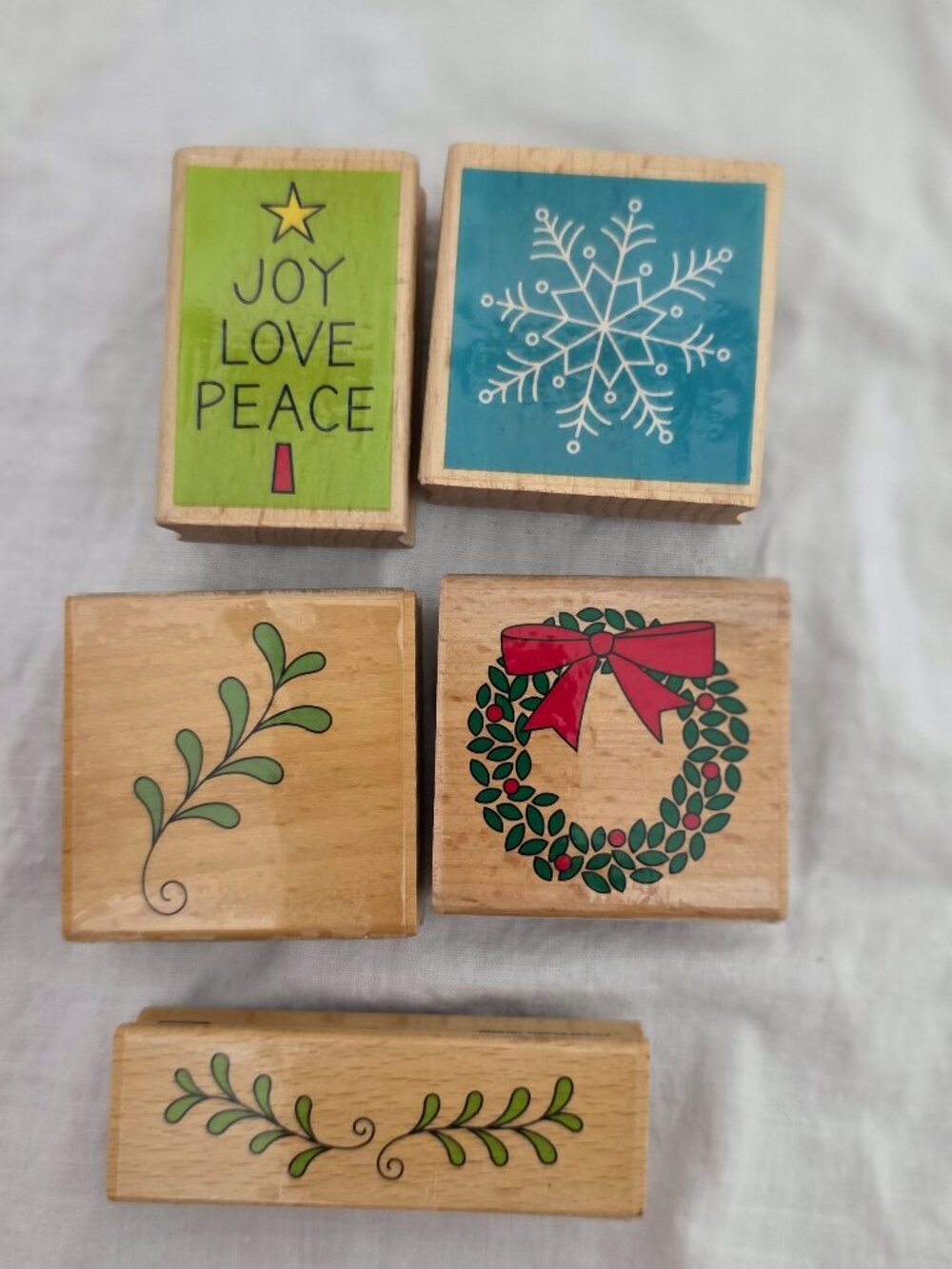 Christmas Wood Block Stamps Set of 5 Studio G Katie & Co Hampton Art Card Craft